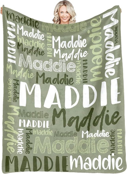 Dr.TOUGH Personalized Blankets with Name Customized Baby Blankets for Girls Boys Adults Monogrammed Blankets and Throws Christmas Birthday Mothers Fathers Valentines Day Gift (Mossy, 40''×50'')