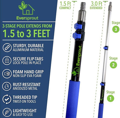 EVERSPROUT Never-Scratch SnowBuster 1.5-to-3 Foot | Premium Snow Removal and Car Cleaner Kit | Extendable Ice Scraper, Snow Broom and 3-Stage Pole | Perfect for SUV/Truck/Car Windshield, Windows, Roof