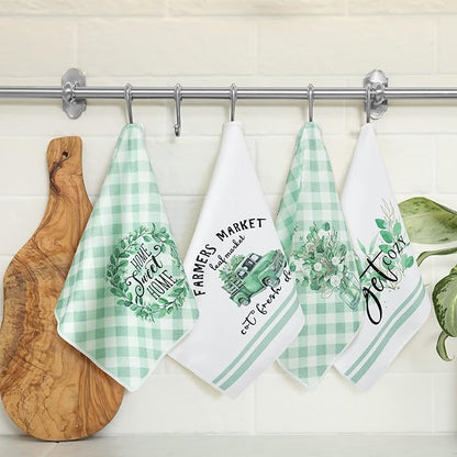 Set of 6 Eucalyptus Kitchen Towels Green Leaves Dishtowels Absorbent Spring Summer Hand Tea Towels 24 x 16 Inch Eucalyptus Lover Gifts Holiday Wedding Gifts for Farmhouse Kitchen Bathroom Decor