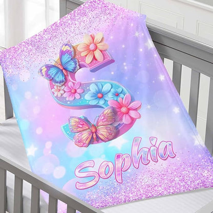 D-Story Ship Next Day, Personalized Baby Blanket with Name, Custom Baby Blanket for Kids, Butterfly Blankets in Easter Personalized Baby Gifts for Infant Newborn Shower