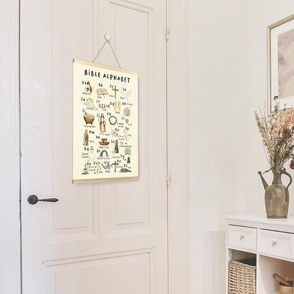CGBHW Christian Bible Alphabet Poster Hanger Frame, Scripture Learning Educational ABC Posters Wall Art Hanging Decor for Toddler Kids Room Classroom Playroom Nursery Preschool，12x16Inch
