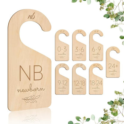 Wooden Baby Closet Dividers - 8 Pcs Double-Sided Design for Newborn Nursery Room Wardrobe Storage by Months Size - Perfect Toddler Clothes Organizer
