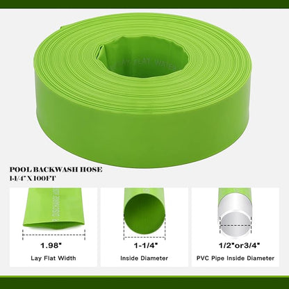 Eastrans 1-1/4'' x 100 FT Pool Backwash Hose with 2 Hose Clamps,Extra Heavy Duty Discharge Hose,Drain Hose for Swimming Pool,Super wear-resistant,weather blast,green