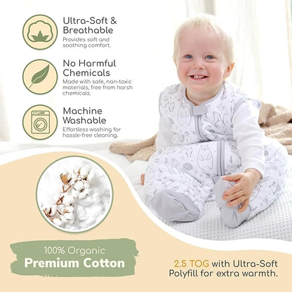 Mama Cheetah Toddler Sleep Sack with Feet 2T, 2.5 TOG Organic Cotton Baby Sleeping Bag with Legs, Baby Wearable Blankets for Walkers w/ 2-Way Zipper, Baby Sleep Sack for Girls Boys, Medium