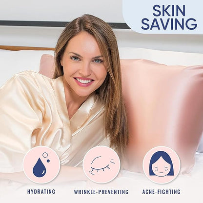 Blissy Silk Pillowcase - 100% Pure Mulberry Silk - 22 Momme 6A High-Grade Fibers - Silk Pillow Cover for Hair & Skin - Regular, Queen & King (Rose Gold, King)