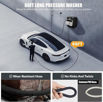 Wall Mounted Pressure Washer - 5500 PSI 3.6 GPM, 5 Levers Power Washer with 66FT Retractable Hose for Car/Driveway(Black)