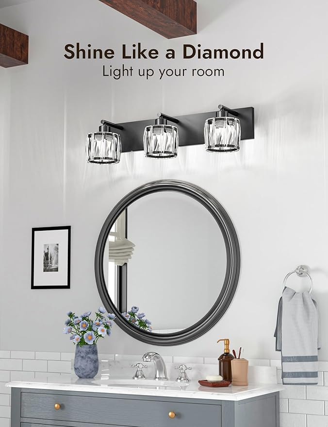 VOLISUN Crystal Vanity Lights for Bathrooms, 3 Light Bathroom Vanity Light
