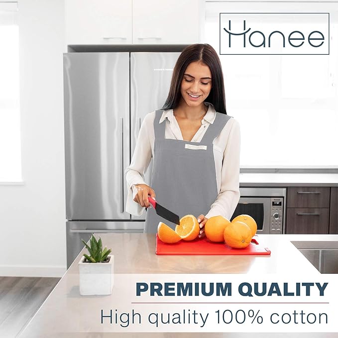HANEE Cotton Aprons for Women and Men | Cross-Back Apron with Pockets