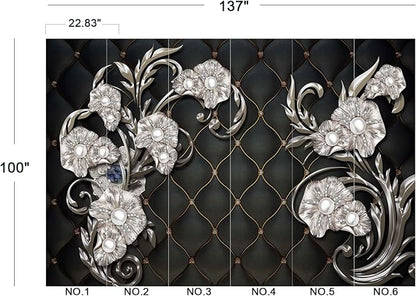 Black Hard Wrapped Pearl Embossed Flowers Wall Mural Wallpaper for Bedroom 137" x 100"