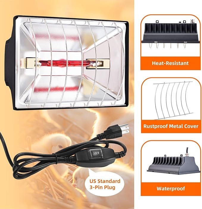 Chicken Coop Heat Lamp 250W Brooder Heating Plate for Chicks Hanging Light Heated Adjustable Temp with Anti-Fall Aluminum Alloy Lamp Shade Suitable for Poultry, Livestock & Small Pets