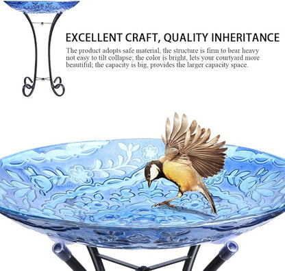 MUMTOP Outdoor Glass Birdbath with Metal Stand for Lawn Yard Garden Decor,18” Dia/21.65 Height