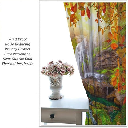 Waterfall Blackout Curtains, Waterfall Landscape Autumn Nature Leaves Forest Window Drapes, for Bedroom Living Room 84" W X 84" L