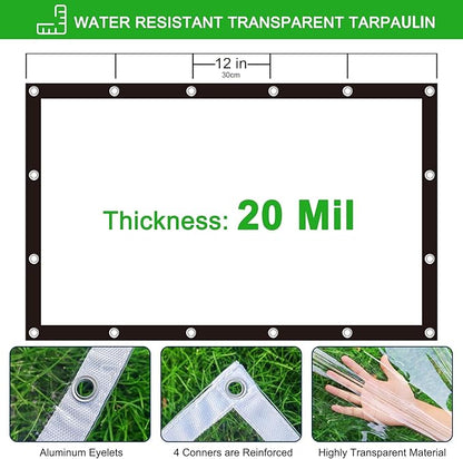 6x8ft Clear Tarp20Mil Clear Tarps Heavy Duty Water Resistant,Thickened Transparent Tear Resistant PVC Vinyl Tarpaulin Enclosurewith Grommets and Reinforced Edges for Patio,Porch and Multipurpose