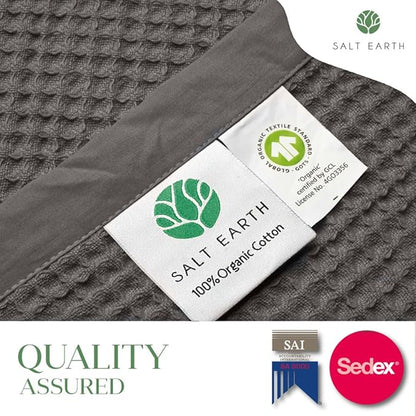 Salt Earth GOTS Certified 100% Organic Cotton Throw Blanket, 90" X 90" Waffle Blankets & Throws for Bed, Throw Blanket for Couch, Modern & Cozy Blanket, All Season,Comfy & Soft Blanket(Charcoal Grey)