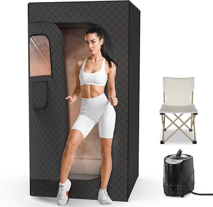 Portable Sauna for Home, EASYINBEAUTY Large Size Home Sauna Box with 3L 1200W Steamer, 9 Levels Heat, Remote Control - Personal Steam Room Tent for Full Body Relaxation (2.9'Lx2.9'Wx5.9'H, Black)