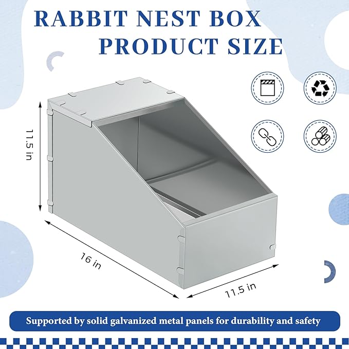 Maxcheck 2 Pcs Galvanized Metal Rabbit Nesting Box Bunny Small Animal Nest with Removable Acrylic Floor Durable Easy to Clean for Indoor Outdoor Use Rabbit Supplies(16 * 11.5 * 11.5 Inch)