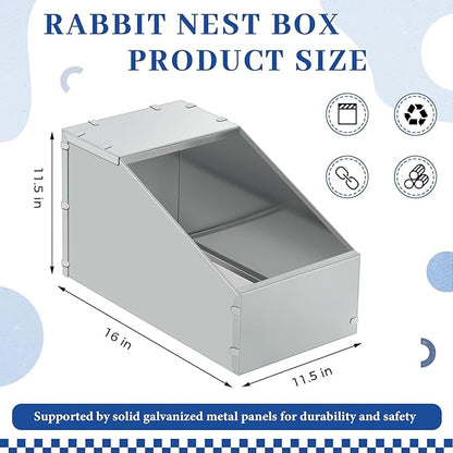 Maxcheck 2 Pcs Galvanized Metal Rabbit Nesting Box Bunny Small Animal Nest with Removable Acrylic Floor Durable Easy to Clean for Indoor Outdoor Use Rabbit Supplies(16 * 11.5 * 11.5 Inch)