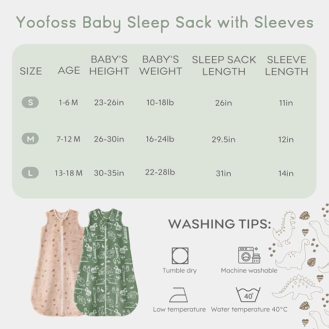 Yoofoss Fleece Baby Sleep Sack 2 Pack 1.5 Tog Baby Wearable Blanket with 2-Way Zipper