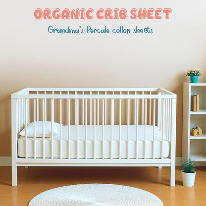 Threadmill Organic Baby Crib Sheets for Boys & Girls | 100% Organic Cotton Fitted Crib Sheet for Standard Crib Mattress | 2 Pack Unisex Cozy Toddler Sheets, Machine Washable | White