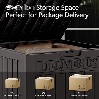 Package Delivery Box for Outside, 48 Gallon Storage with Lockable Secure, Large Double Wall Resin Outdoor Package Delivery Waterproof Deck
