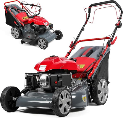 3 in 1 Gas Lawn Mower Self Propelled,173cc OHV Engine with Air Cooling, 20" Steel Deck,8-Level Height Adjustment, 60L Grass Catcher, Foldable Design for Yard Patio Lawn Red (US Fast Arrival