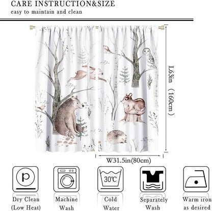Watercolor Woodland Animal Curtains, Wildlife Bear Farmhouse Lodge Cabin Squirrel Owl Hedgehog Fox Blackout Rod Pocket Windows Door Curtain for Bedroom Living Room Home Decor 63x63in