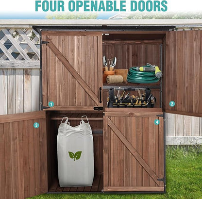 Outdoor Storage Cabinet with Adjustable Shelves, Large Metal Frame Garden Shed for Bike & Tool Storage, Lockable Waterproof Vertical Cabinet Box for Backyard, Patio, Lawn, Deck