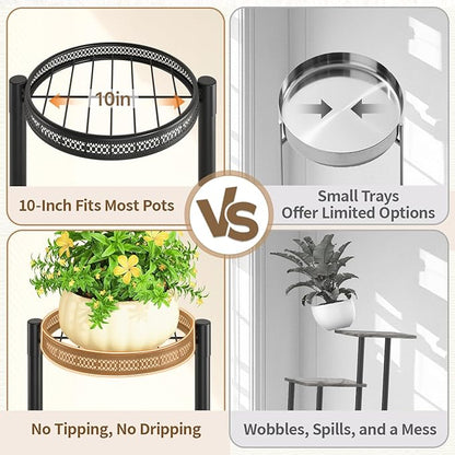 LASZOLA 6 Tiered Folding Tall Plant Stand for Indoor Outdoor Corner, Larger Heavy Duty Metal Adjustable Multiple Rack with 10 Inch Wide Hollow Tray, Flower Planter Holder for Modern House Patio, Black