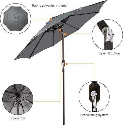 Blissun 9' Outdoor Patio Umbrella, Outdoor Table Umbrella, Yard Umbrella, Market Umbrella with 8 Sturdy Ribs, Push Button Tilt and Crank