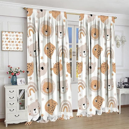 Cartoon Boho Animal Curtains,Funny Forest Safari Print,Cute African Wildlife Koala Giraffe Lion Leopard Bear Rainbow Blackout Window Drapes for Boys Girls Kids Baby Child Bedroom 72x63in
