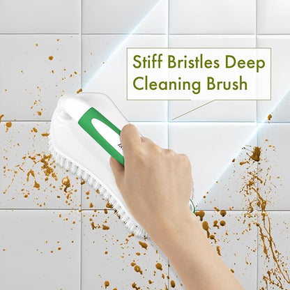 Amazer Scrub Brush for Cleaning Comfort Grip Shower Scrubber Stiff Bristles with Handle Heavy Duty Cleaner Brush for Tub Sink Carpet Floor - Pack of 2 (Green+Green)