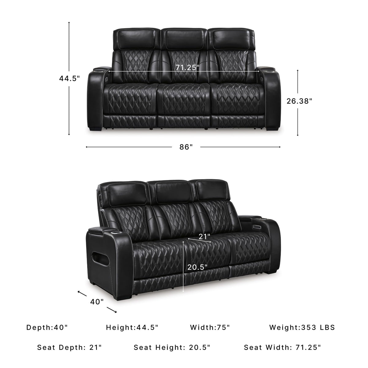 3 Seater Leather Power Reclining Sofa