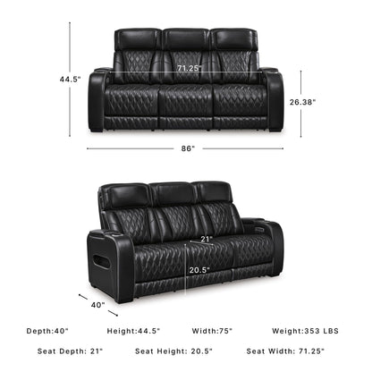 3 Seater Leather Power Reclining Sofa