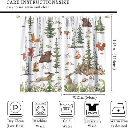 Animal Kids Curtains, Woodland Squirrel Rabbit Bear Animal Friends Forest Curtains for Boys and Girls Bedroom Living Room Kitchen 42x45 Inch