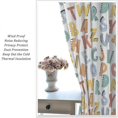 Kids Alphabet Letter Curtains Cute Funny Education Printed Curtain with Rod Pocket for Bedroom Living Room Home Decor Drapes Window Treatments 2 Panels Set 55" W X 63" L