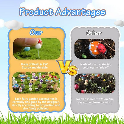 Tardigrade 200 Pieces Fairy Garden Accessories, Fairy Garden Kit, Fairy Tiny House, Miniature Gnome Figurines, Micro Landscape Ornaments DIY Mini Garden Outdoor Decor Resin Multi Color