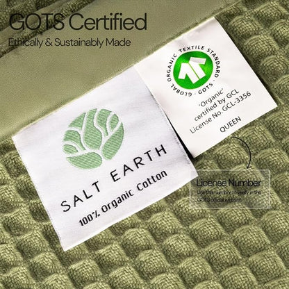 Salt Earth GOTS Certified 100% Organic Cotton Throw Blanket, 55"x60" Waffle Blankets & Throws for Bed, Throw Blanket for Couch, Cozy Christmas Blankets and Throws for Christmas Gifts (Mosstone)