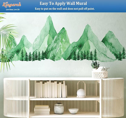 Large Mountain Wall Decals, Teal Green Pine Tree Peel and Stick Vinyl Wall Stickers & Murals, Removable Home Room Wall Decor for Bedroom Living Room Bedroom Classroom Office Nursery