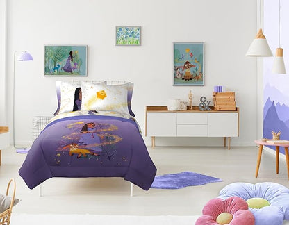 Jay Franco Disney Wish Twin Comforter Set - 5 Piece Bed Set Includes Sheet Set & Pillow Covers - Super Soft Kids Bedding Features Asha, Valentino & Star