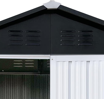 6 x 4 FT Metal Outdoor Storage Shed & Double Hinged Large Door - Heavy-Duty Shed with Floor, Lockable & Ventilation - Rainproof Windproof Large Utility Garden Shed for Backyard Patio Lawn - White