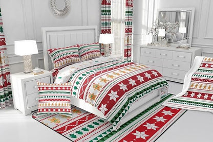 Feelyou Merry Christmas Bedding Set Soft for Boys Girls, Gingerbread Man Comforter Set Twin Size Duvet Quilt Microfiber Striped Bedroom Decor 2 Pcs with 1 Pillow Cases