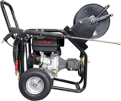 Canpump 2-in-1 Gas Pressure Washer & Sewer Jetter – 3400 PSI, 5.7 GPM, 420cc Loncin Engine – Triplex Pump w/Extended Bypass Unloader – 100 ft Hose Reel, Foot Valve, Spray Gun, Wand, Hose, Nozzles