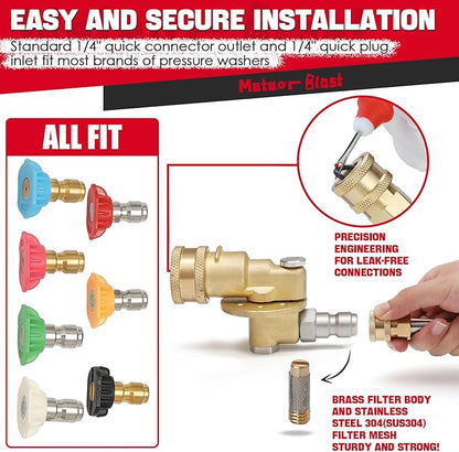 Meteor Blast Pivoting Coupler, 270 Degree with 7 Angles, heavy duty design and Stainless Steel Safety Lock for Pressure Washer Spray Nozzle, Clean Hard to Reach Area, 5000PS
