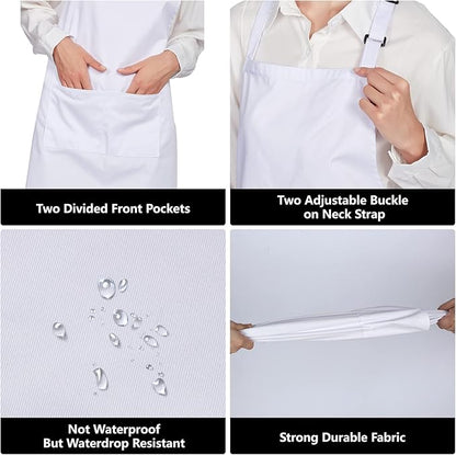 Jubatus 12 Pack 100% Cotton Aprons Bulk with 2 Pockets Cooking Chef Kitchen Adjustable Bib Apron for Women Men, White