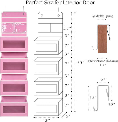 Giraffe Creation Over Door Organizer with 4 Large Capacity Pockets, Hanging Organizer Storage for Closet Bathroom Nursery Bedroom Dorm, Toys Cosmetics Sundries and Baby Essentials, Pink