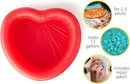 Ban.do Red Heart-Shaped Inflatable Swimming Pool, Large Blow Up Pool Fits 2-3 Adults, Red Heart