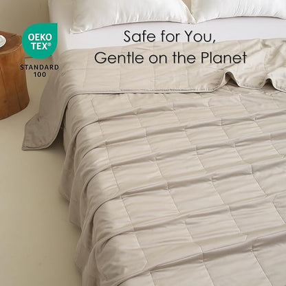 EP Mode Lightweight Quilt Blanket for Summer, Viscose from Bamboo Fabric & Filling, Natural, Breathable & Machine Washable- Sandshell, Queen