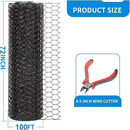 72'' x 100' Black Chicken Wire Mesh Fence, 15 Gauge Poultry Netting and 2 inch Mesh Fence Roll, Chicken Wire for Floral Arrangements/Crafts/Farm/Livestock/Pet Protection