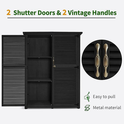 MCombo Outdoor Storage Cabinet, Wooden Storage Shed with Latch, Outside Garden Tool Shed with 2 Doors for Patio Yard Lawn, 1900 (Black, Large)