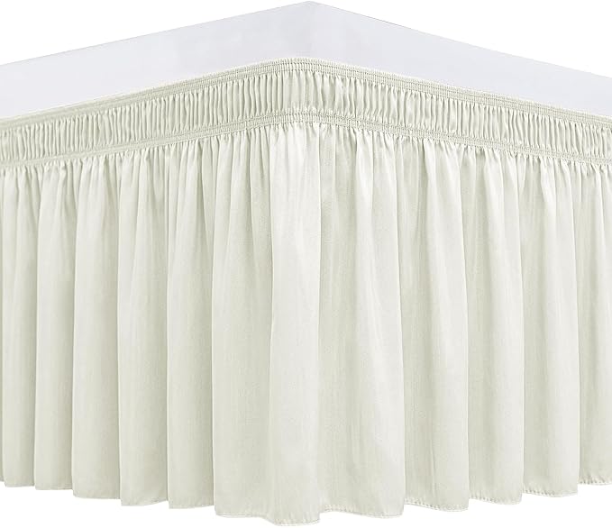 Biscaynebay Wrap Around Bed Skirts for Queen Beds 22" Long Drop, Ivory Adjustable Elastic Dust Ruffles Easy Fit Wrinkle Resistant Silky Luxurious Fabric Machine Washable